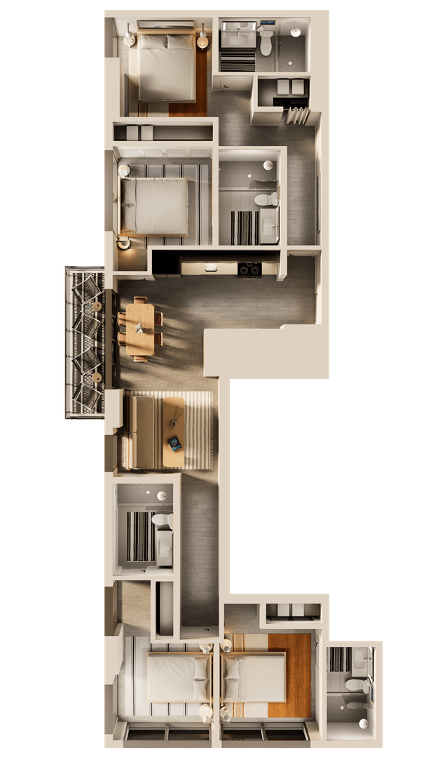 A floor plan of a house with a kitchen